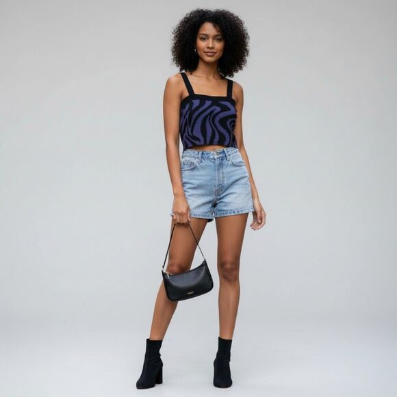 525 America Tops - 525 america zebra print knit crop tank black purple square neck sleeveless SZ S